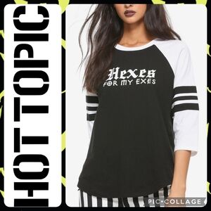 Hot Topic XL Black & White Hexes For My Exes Girls Raglan Tee